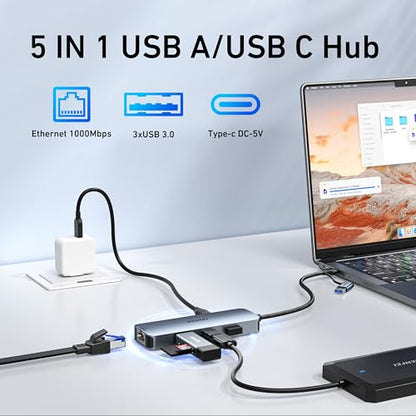BENFEI USB-C to Gigabit Ethernet Adapter with 3-Port USB 3.0 Hub, RJ45 Network Adapter Compatible with MacBook Pro/Air, iPad Pro, iMac, Galaxy S23, XPS 17, Surface Book 3 - style: USB sideways