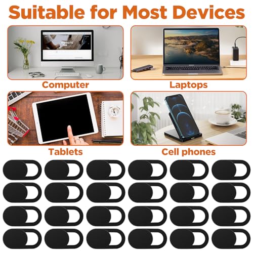 64Pcs Webcam Cover, Ultra Thin Laptop Camera Cover Slide for Laptop/Cell Phone/PC/Tablet PC Accessories Camera Blocker Slider, Great for Privacy - Black