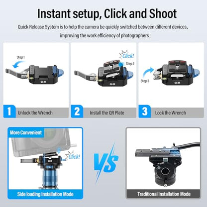 SIRUI 55mm Quick Release Plate and Clamp Base Kit, Camera Mount Adapter with 1/4" and 3/8" Thread, Quick-Release Attach Mount Plate for Tripod Monopod DSLR Stabilizer, QC-55 - size: Quick Release Plate with Clamp Base