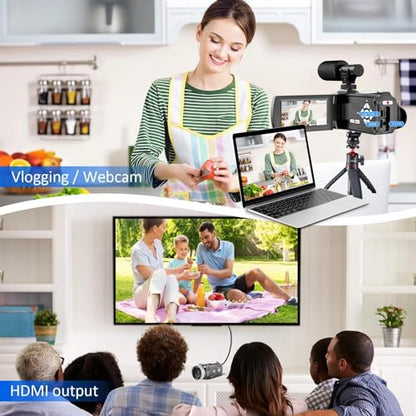 4K Ultra HD Video Camera Camcorder, 48MP Digital Recorder with Wireless Lavalier Microphone, 18X Digital Zoom, Remote Control, 32GB SD Card for Vlogging YouTube Travel