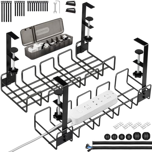 OneLeaf 2 Pack Cable Management Tray, No Drill Wire Management Rack, Office Wire Organizers for Cords, Computer Desk Accessories, Under Desk Organizer with Cable Organization - size: 2 Pack - Medium & Large