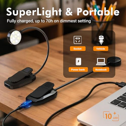 KTEBO 2 Pack Rechargeable Book Light Clip-On Reading Light for Books in Bed | 9 eye-friendly modes from 3 color temperatures and 3 brightness, USB-C up to 30 hrs - Black & Black - color: Black&Black