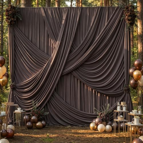 20ft×12ft Brown Backdrop Curtains for Wedding Parties, 4 Panels Wrinkle Free Polyester Photo Backdrop Drapes Back Drop Cloth for Birthday Photography Background - color: Brown, size: W5' x H12'(4 panels)
