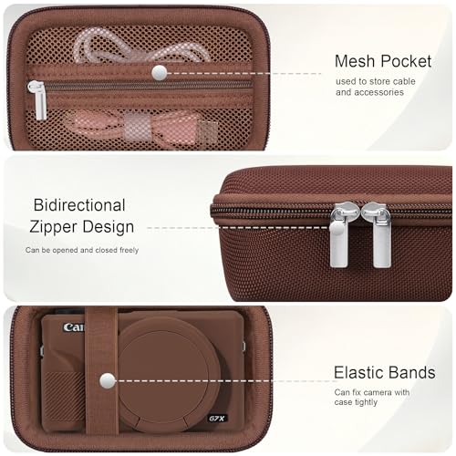 Elonbo Camera Case for Canon PowerShot G7X Mark III Digital Camera, G7X Mark III Hard Carrying Case + Soft Silicone Cover with Removable Lens Cover, Coffee Color - color: Coffee Color