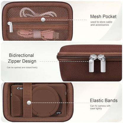 Elonbo Camera Case for Canon PowerShot G7X Mark III Digital Camera, G7X Mark III Hard Carrying Case + Soft Silicone Cover with Removable Lens Cover, Coffee Color - color: Coffee Color