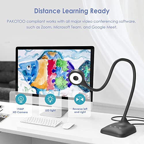 USB Document Camera for Teachers, Webcam/Doc Camera for Classroom with A3 Format, 3-Level LED Lights, Image Invert, Fold, Dual mic for Mac OS, Windows, Zoom, OBS Work with Distance Learning