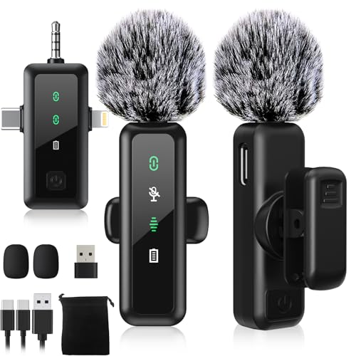 BILIWAL Wireless Lavalier Microphone, Noise Cancelling Lapel Recording Entry-Level 2 Pack Mics, 3IN1 Port for Most Devices - style: 3IN1 RX Mic