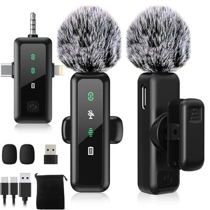 BILIWAL Wireless Lavalier Microphone, Noise Cancelling Lapel Recording Entry-Level 2 Pack Mics, 3IN1 Port for Most Devices - style: 3IN1 RX Mic