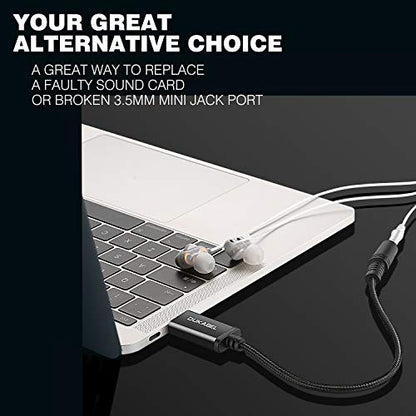 DUKABEL USB to 3.5mm Jack Audio Adapter - 2 Pack USB to Aux Cable with TRRS 4-Pole Mic-Supported External Sound Card for PC, PS4, PS5 and More [9.8 inch] - size: 9.9 inch / 2-Pack