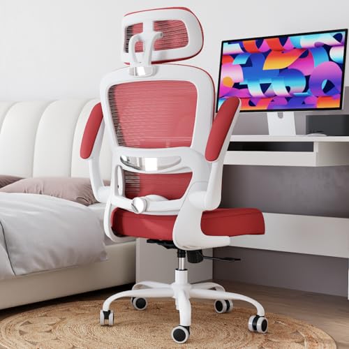 TRALT Office Chair Ergonomic Desk Chair, 330 LBS Home Mesh Office Desk Chairs with Wheels, Comfortable Gaming Chairs (1, Red) - color: Red