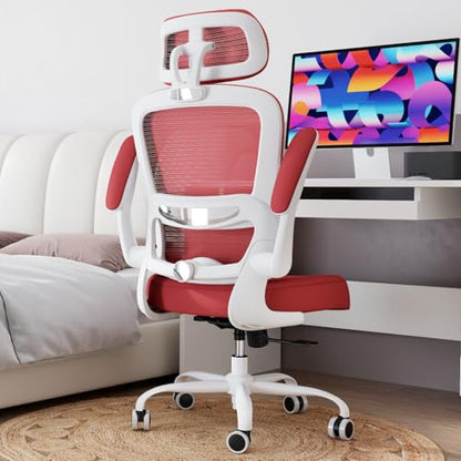 TRALT Office Chair Ergonomic Desk Chair, 330 LBS Home Mesh Office Desk Chairs with Wheels, Comfortable Gaming Chairs (1, Red) - color: Red