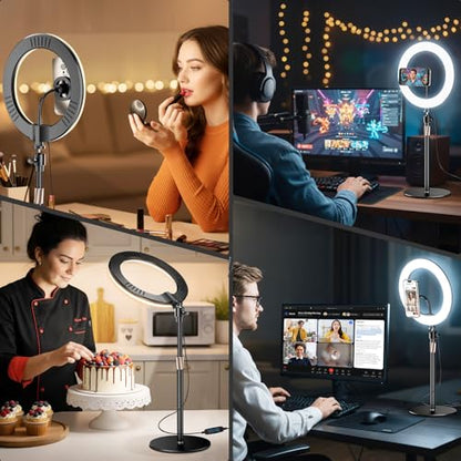 Desk Ring Light with Magnetic Phone Stand for Zoom Meetings, Ring Lights for Video Recording, 10" Laptop Light for Video Conferencing, Home Office, Streaming, YouTube, Webcam, Camera