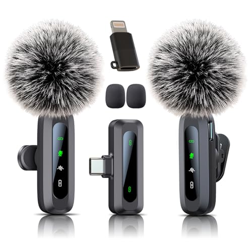 Wireless Mini Microphone for iPhone 15/16/17, iPad, Android, Wireless Lavalier Microphone with Noise Reduction, Portable USB C Lapel Mic for Video Recording, Vlog, Tiktok, YouTube - size: 01_All iPhones & Androids (USB-C + Lightning)