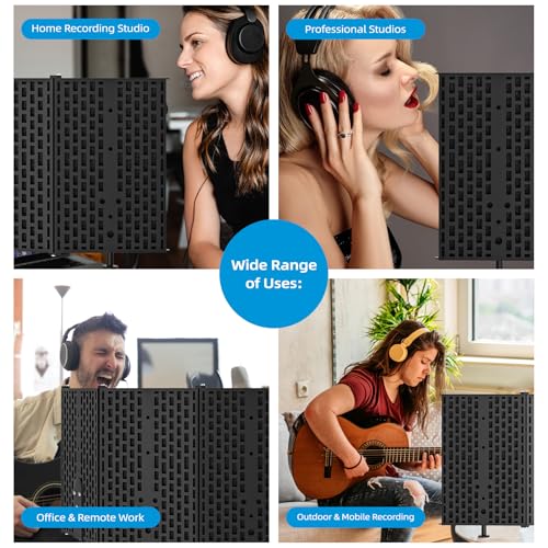 Microphone Isolation Shield – Foldable & Adjustable Soundproof Panel for Recording, Podcasting, Vocal Booth, Studio & Home Use (Five sides without stand) - size: Five sides without stand