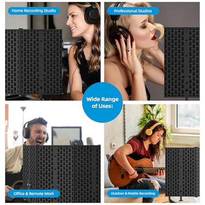 Microphone Isolation Shield – Foldable & Adjustable Soundproof Panel for Recording, Podcasting, Vocal Booth, Studio & Home Use (Five sides without stand) - size: Five sides without stand
