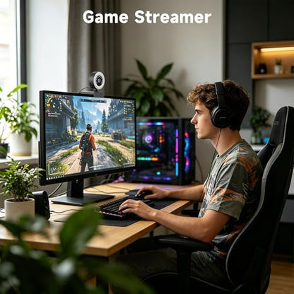 USB HD 4K Video Webcam，with Ring Ligh and Microphoneand Rotatable Tripod& Privacy Cover for PC，, Fast AutoFocus，with Auto White Balance for Video Calls, Live Streaming Gaming & Online Meetings