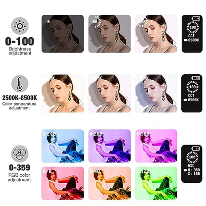 Pixel G1s RGB Video Light with APP Control, 12W 210 Minutes Rechargeable Battery LED Camera Light, 10 Common Lighting Effects, CRI≥97 2500-8500K LED Video Light with Aluminum Alloy Body