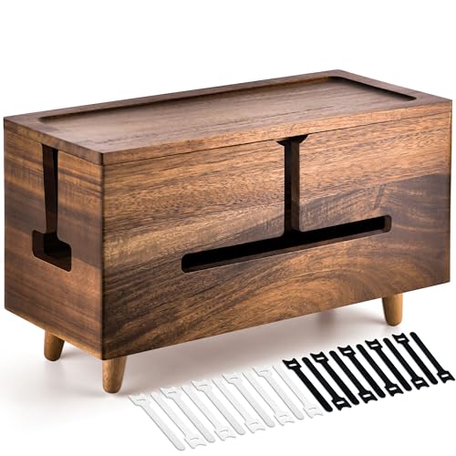Large Cable Management Box - Cable Organizer Box and Power Strip Box for Electrical Cord Management - Hide Desk Cord and Floor Cables - Wire Storage and Organization for Cords (Brown Wood) - color: Brown Wood