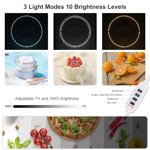 23cm Ring LED Panel Folding Portable Light Photo Lighting Studio Shooting Tent Box Kit with 6 Colors Backdrops (Black, White, Yellow, Red, Green, Blue), Unfold Size: 24cm x 23cm x 23cm