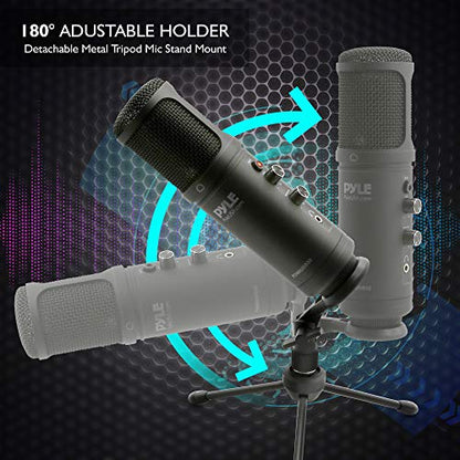JOVIAL USB PC Recording Condenser Microphone - Blue LED, Adjustable Gain, Headphone Jack, Mute Control, Tripod Stand - Portable Pro Audio Condenser Desk Mic for Podcast Streaming Gaming