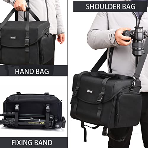 CADeN Camera Bag Case Shoulder Messenger Bag with Tripod Holder Compatible for Nikon, Canon, Sony, DSLR SLR Mirrorless Cameras Waterproof (Black, Large) - size: Large