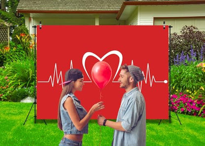 15x10ft Fabric Happy Valentine's Day Backdrop for Photography Art Design Health Medical Heartbeat Pulse Background for Lovers Valentine's Day Party Decoration Photo Studio Props - size: 15x10FT