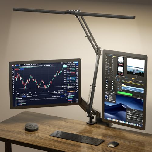 SKYLEO Led Desk Lamp for Home Office - 2400LM Ultra Bright Desk Light -Eye Caring Desk Lamp with Clamp - Adjustable Office Lamp with Remote Control- Easy Installation - 24W Black - color: Black, size: 30" Lamp Length