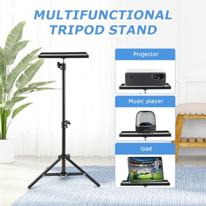 Projector Stand Tripod, 21''–44'' Height Adjustable Laptop & Projector Stand with 9.8x7 Inch Tray, Heavy Duty Stable Floor Stand Tripod, Portable Projector Mount for Office, Home, Outdoor, Studio and DJ Use