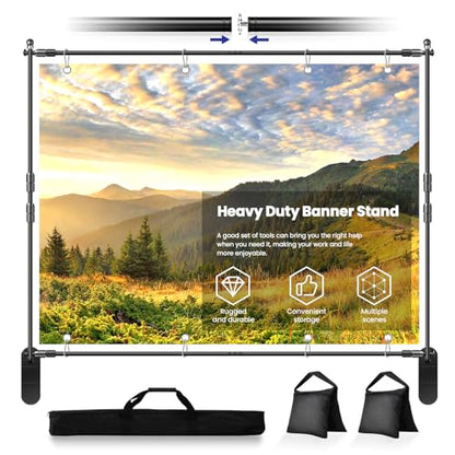 Jiang&Rong 10x8ft Photo Backdrop Stand Kit - Adjustable Banner Stand with Step and Repeat Frame for Professional Photography, Trade Shows, Events