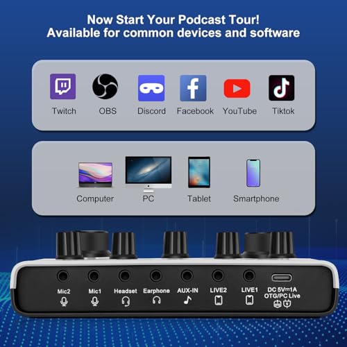 SINWE Podcast Equipment Bundle for 2, F993 Voice Changer with 2 * 3.5mm Condenser Microphones, Live Sound Card - Audio Interface for Vlog/Live Streaming/Singing/YouTube/Gaming - size: 2 MIC