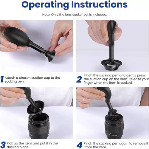 Lens Sucker Kit, Suction Pen and 7pcs Suction Cups, Changeable Anti-Static, ESD Conductive Silicone Suction Cup Set