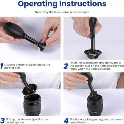 Lens Sucker Kit, Suction Pen and 7pcs Suction Cups, Changeable Anti-Static, ESD Conductive Silicone Suction Cup Set