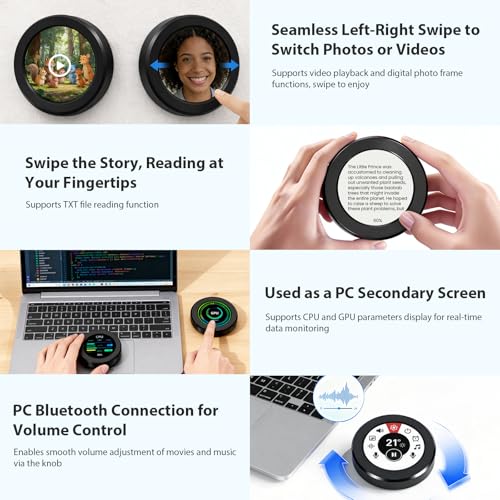 ELECROW ESP32 Rotary Display 480x480-2.1 Inch HMI IPS Round Knob Touch Display Development Board, 2.4G WiFi and BLE Capacitive Touch Screen Compatible with Arduino IDE and The LVGL Library, Black - size: 2.1" ESP32 Rotary Display