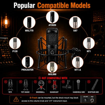 Microphone Shock Mount Mic Holder - Anti Vibration Spider Shockmount Compatible with Many Condenser Mics Like AT2020 MXL 770 MXL 990 Samson G Track Pro Rode Procaster NT1-A Neumann U87 etc. - color: black