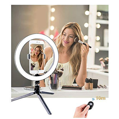Ring Light with Stand OEBLD Dimmable Desk Selfie Ring Light with Phone Holder for Video Photography Remote Control for Makeup Live Streaming YouTube Lighting (D(10.2''Ring Light & Tripod)) - size: D(10.2