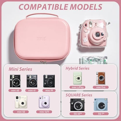 Hard Storage Case Compatible with Fujifilm Instax Mini 12/11/90/SQ1/SQ40/EVO Instant Camera, Holds Fuji Film & Accessories with 3 Dividers,Ideal for Home & Travel (Pink) - color: Pink