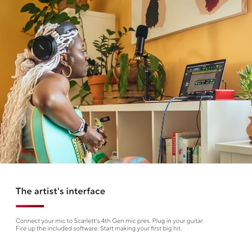 Focusrite Scarlett 2i2 4th Gen USB Audio Interface for Recording, Songwriting, Streaming and Podcasting — High-Fidelity, Studio Quality Recording, and All the Software You Need to Record | 2 Ultra-Low-Noise Mic Preamps, 2 Instrument and Line Inputs, 24-Bi