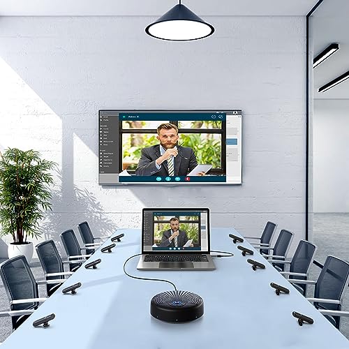 Conference Speaker and Microphone, 10 AI Mics 360° Voice Pick Up & Noise Reduction, USB Speakerphone for 10-15 People Conference Room, Compatible with Multi-Leading Platforms, Zoom, MS Team - color: Black
