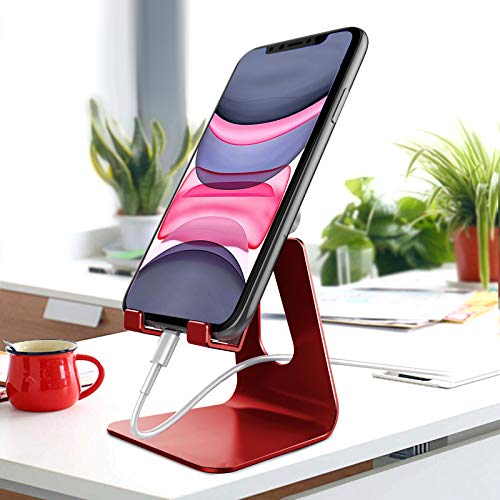 CreaDream Adjustable Cell Phone Stand, Phone Stand, Cradle, Dock, Holder, Aluminum Desktop Stand Compatible with Phone Xs Max Xr 8 7 6 6s Plus SE Charging, Accessories Desk,All Mobile Phones-Red - color: Red