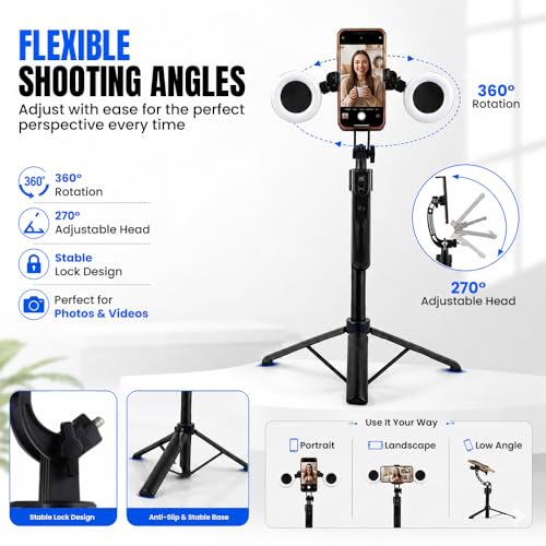 70" Auto Face Tracking Tripod for iPhone with Light, 360° Rotating Selfie Stick for Android with Remote & Gesture Control, Phone Holder Video Recording for Content Creators, TIKTok & Live Streaming