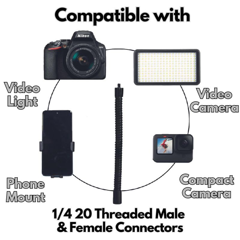 GRIFITI Nootle Flexible Metal Black Gooseneck Arm Flex Leg Stand 1/4 20 Threaded Male Female Goose Neck for Camera, Clamps, Microphone, Phone Holder and Tablet Mount (11 x .75 x .75 inches) - size: 11 x .75 x .75 inches