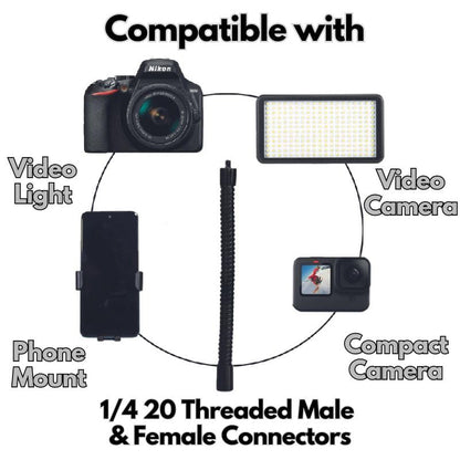 GRIFITI Nootle Flexible Metal Black Gooseneck Arm Flex Leg Stand 1/4 20 Threaded Male Female Goose Neck for Camera, Clamps, Microphone, Phone Holder and Tablet Mount (11 x .75 x .75 inches) - size: 11 x .75 x .75 inches