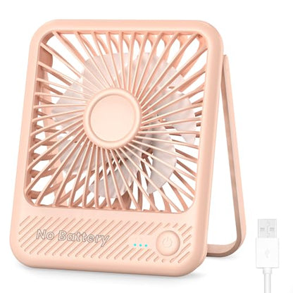 Koonie USB Desk Fan, Strong Wind Ultra Quiet Small Personal Fan with 180° Tilt Folding and 3 Speeds Adjustable, USB-C Corded Powered Mini USB Fan for Office Desktop Bedroom Pink, NO BATTERY | 180° Tilt Folding & 3 Speeds Adjustable, USB-C Corded Powered P