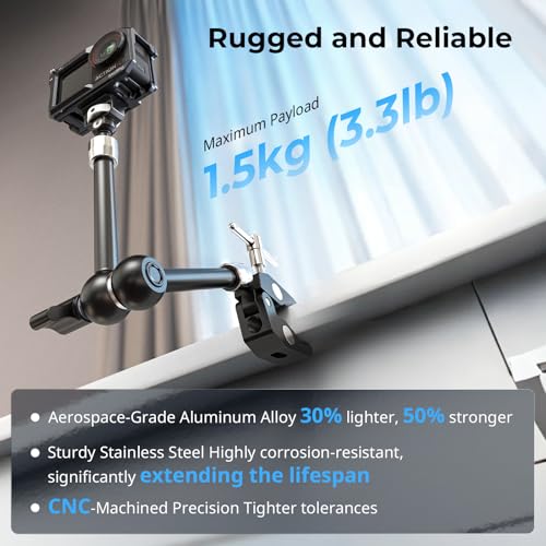 SMALLRIG 11 Inch Magic Arm with Crab-Shaped Clamp, Arm with 1/4"-20 Screw and Retractable Pins, for Action Cameras, Monitors, Video Lights, and Microphones - 5311