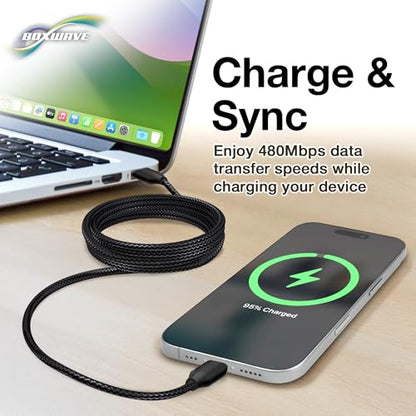 BoxWave Cable Compatible with Logitech 4K Pro Magnetic Webcam - DirectSync PD Cable (10ft) - USB-C to USB-C (100W), Long Type C Braided Nylon Alloy Fast Charge - Jet Black