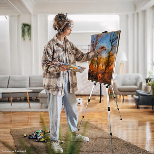 NS JYMB 17-66 Inch Adjustable Art Easel Stand for Painting and Sign, Silver | Portable metal tripod easel for display stand, canvas holder, adults, floor and poster board use - style: 66Silver 1pack