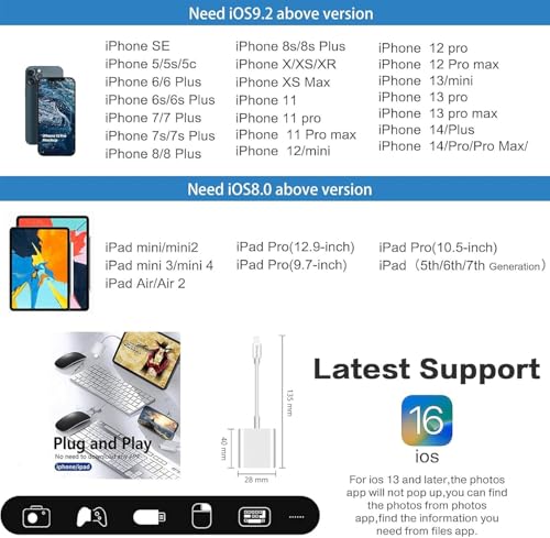 Lightning to USB 3 Camera Adapter, 2-in-1 [Apple MFi Certified] Lightning Male to USB 3.0 Female OTG Adapter with PD Charging Port for iPhone iPad,Mouse,Keyboard,Hub,Midi Port Adaptador Connector