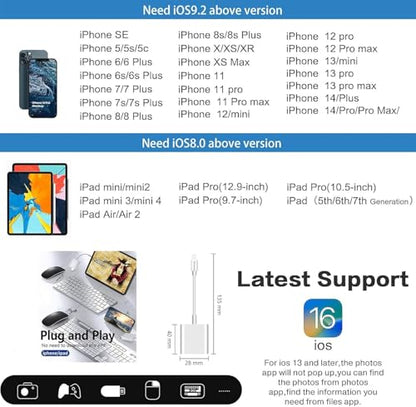 Lightning to USB 3 Camera Adapter, 2-in-1 [Apple MFi Certified] Lightning Male to USB 3.0 Female OTG Adapter with PD Charging Port for iPhone iPad,Mouse,Keyboard,Hub,Midi Port Adaptador Connector