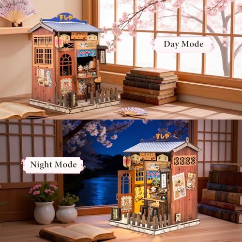 DIY Miniature House Kit, Book Nook Kit Mini Japanese House Bookshelf Decor, Tiny Dollhouse Building Kit for Adults & Teens, Gifts for Family, Friends - style: Sushi Shop