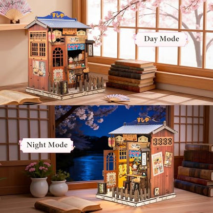 DIY Miniature House Kit, Book Nook Kit Mini Japanese House Bookshelf Decor, Tiny Dollhouse Building Kit for Adults & Teens, Gifts for Family, Friends - style: Sushi Shop
